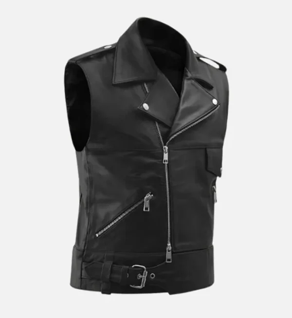 Men Stylish Thunderbolt Leather Biker Vest