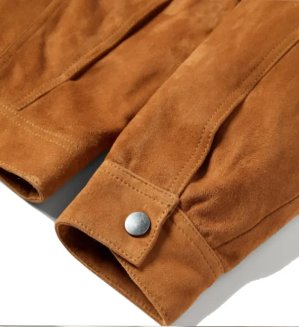 Men Cognac Sherpa Trucker Suede Jacket