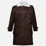 Men Brown Washed Wax Leather Coat