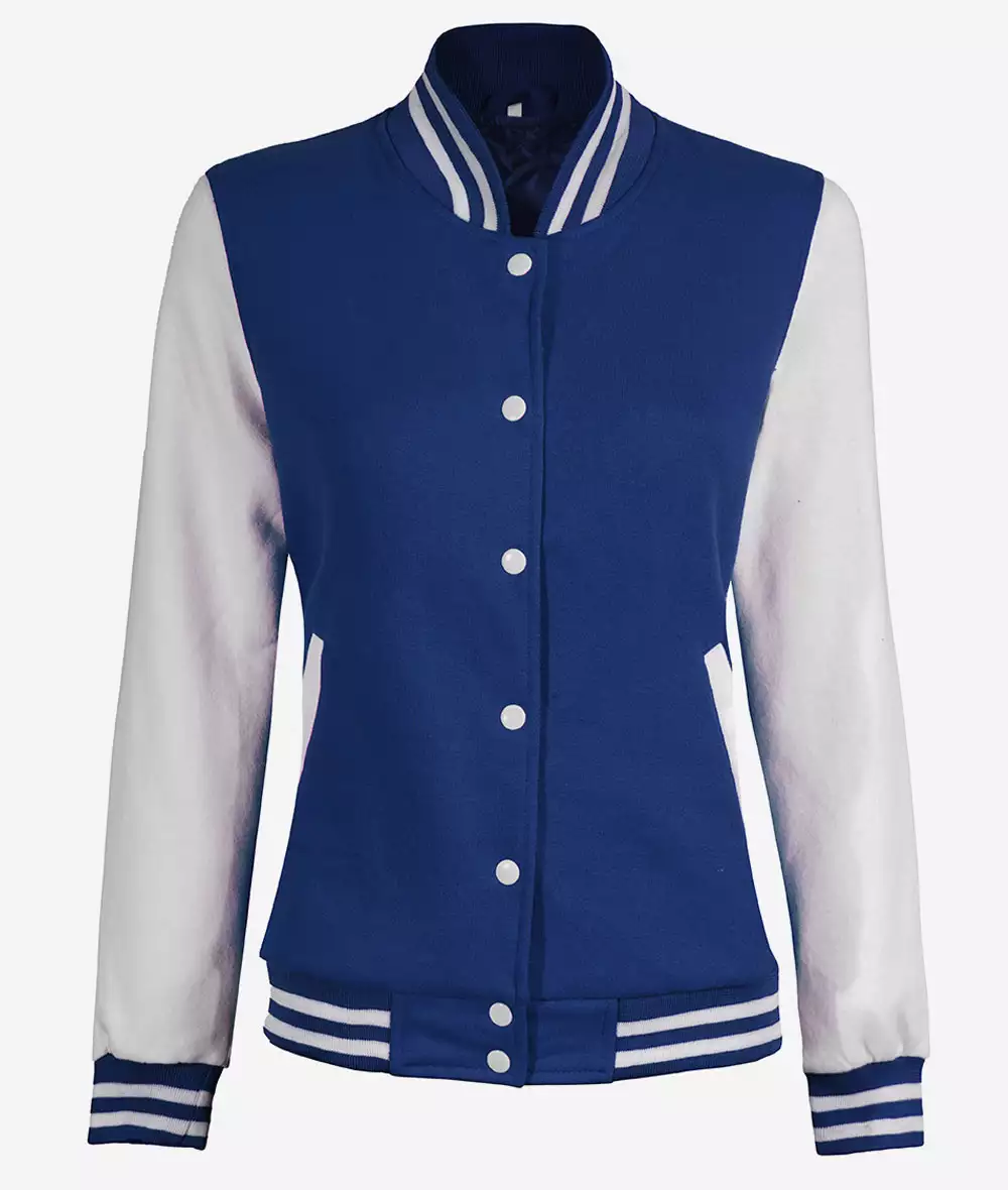 Womens White And Royal Blue Varsity Jacket