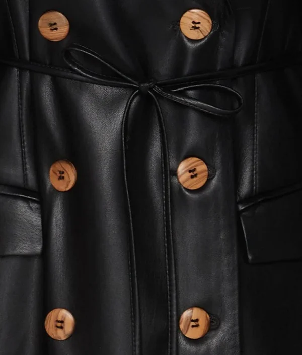 Womens Black Leather Trench Coat