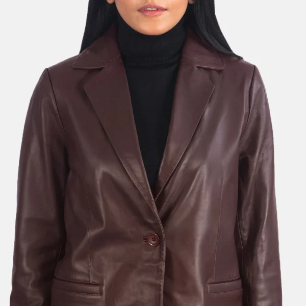 Womens Norma Maroon Leather Blazer