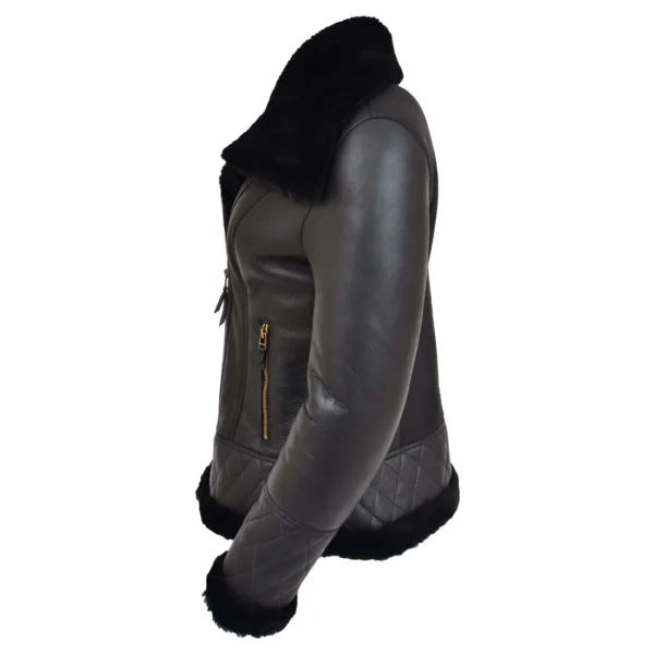 Women Black Sheepskin Aviator Leather Jacket
