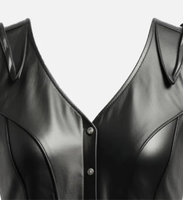 Women Retro Black Leather Biker Vest