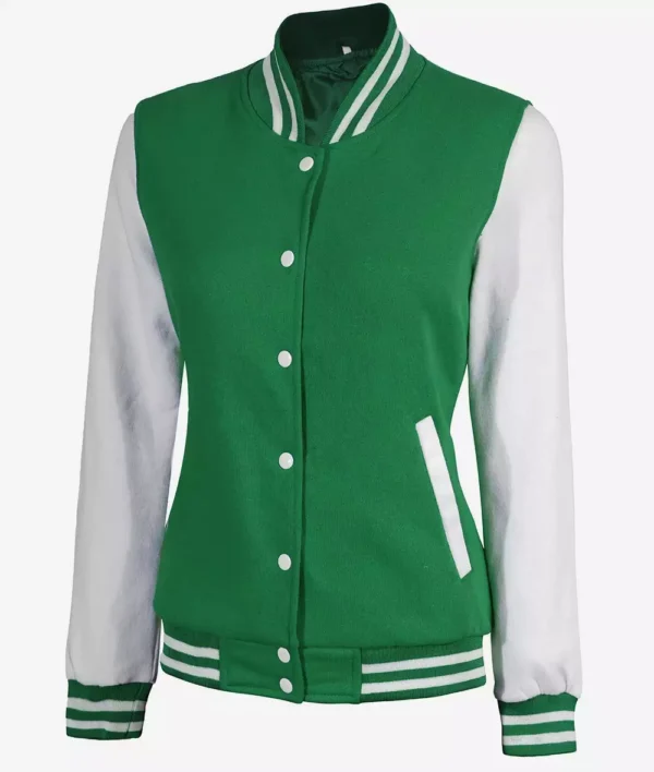 Womens Green And White Varsity Jacket