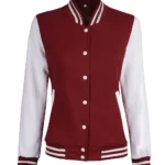 Womens Maroon And White Varsity Jacket