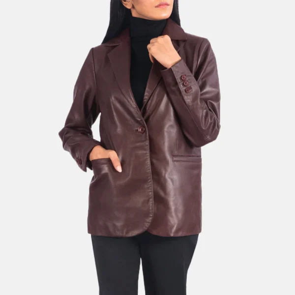 Womens Norma Maroon Leather Blazer
