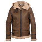 Women Brown Hooded Shearling Leather Jacket
