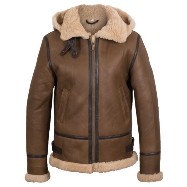 Women Brown Hooded Shearling Leather Jacket