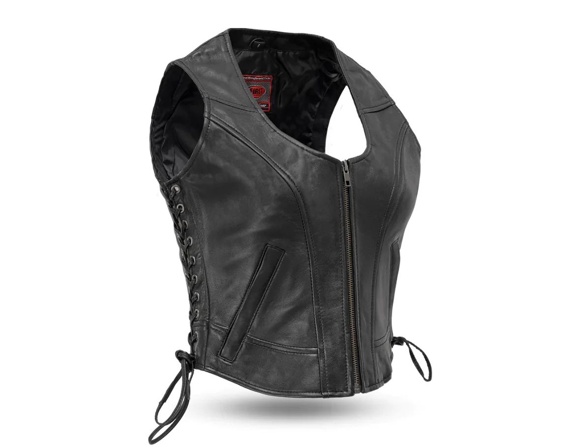 Women Black Soft Leather Biker Vest