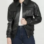 Womens Oversized Black Bomber Leather Jacket