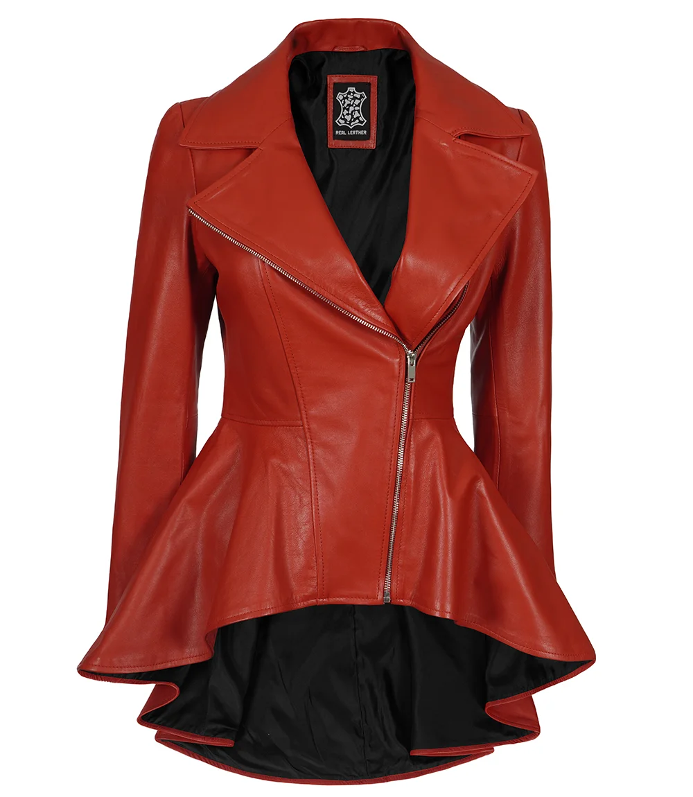Womens Red Leather Peplum Jacket