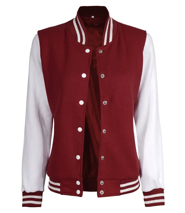 Womens Maroon And White Varsity Jacket