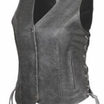 Women Soft Gray Leather Side Lace Vest
