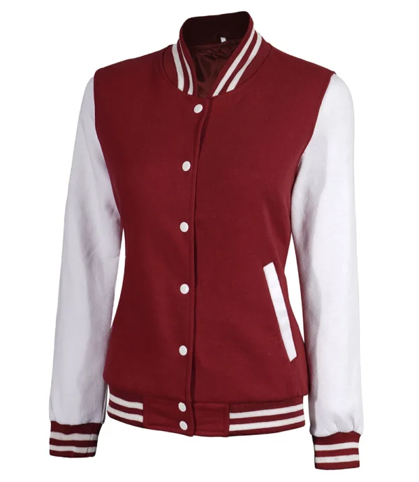 Womens Maroon And White Varsity Jacket