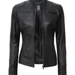 Womens Tall Black Leather Biker Jacket