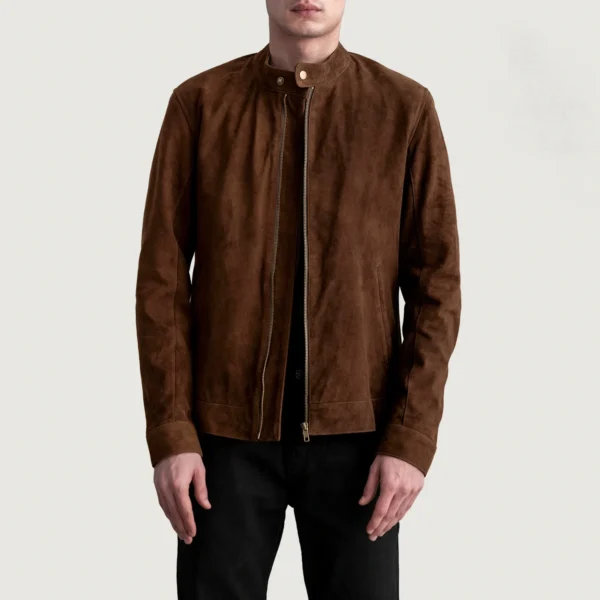Men Zen Brown Suede Biker Jacket
