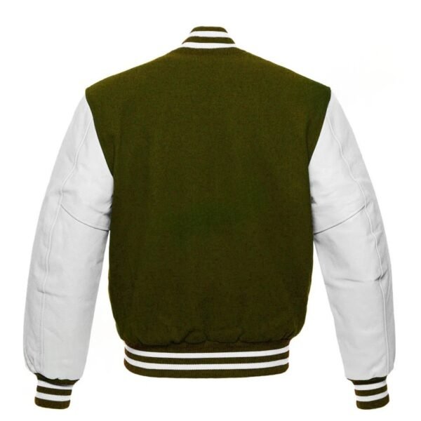 Mens Olive Green And White Varsity Jacket
