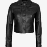 Womens Black Cropped Leather Jacket