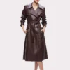 Women Chocolate Brown Leather Trench Coat