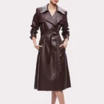 Women Chocolate Brown Leather Trench Coat