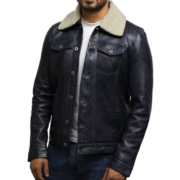 Mens Black Leather Trucker Jacket
