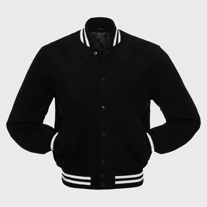 Men Black Fleece Varsity Jacket
