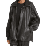 Women Oversized Black Bomber Leather Jacket