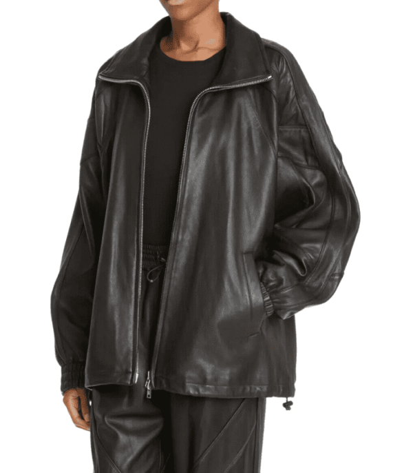 Women Oversized Black Bomber Leather Jacket