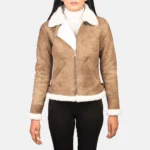 Women Distressed Brown Leather Bomber Jacket