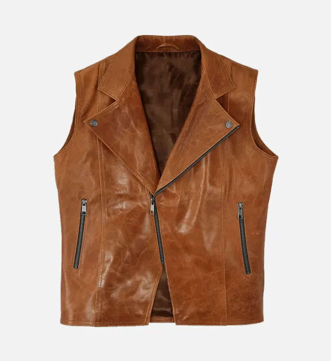 Men Riders Edge Brown Leather Vest