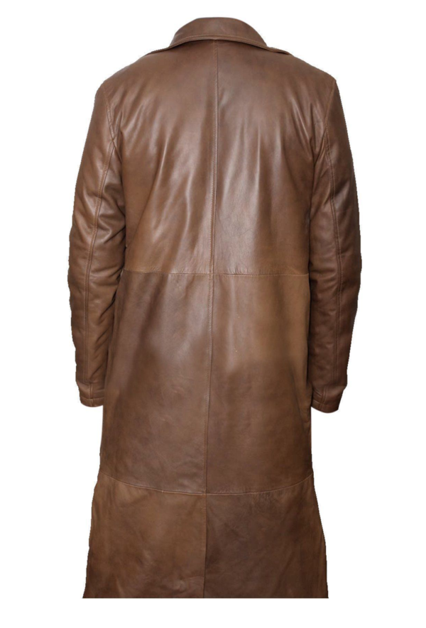 Men Waxed Brown Leather Trench Coat
