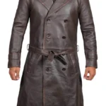 Men Distressed Brown Long Leather Trench Coat