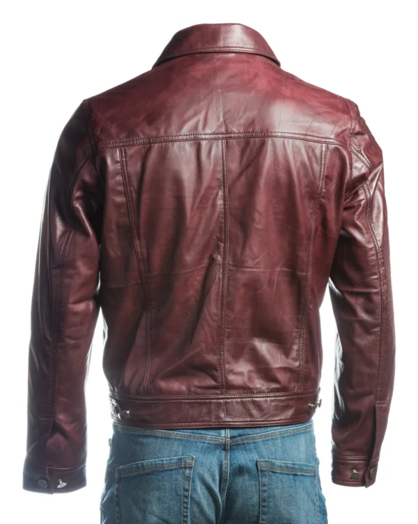 Mens Burgundy Leather Trucker Jacket