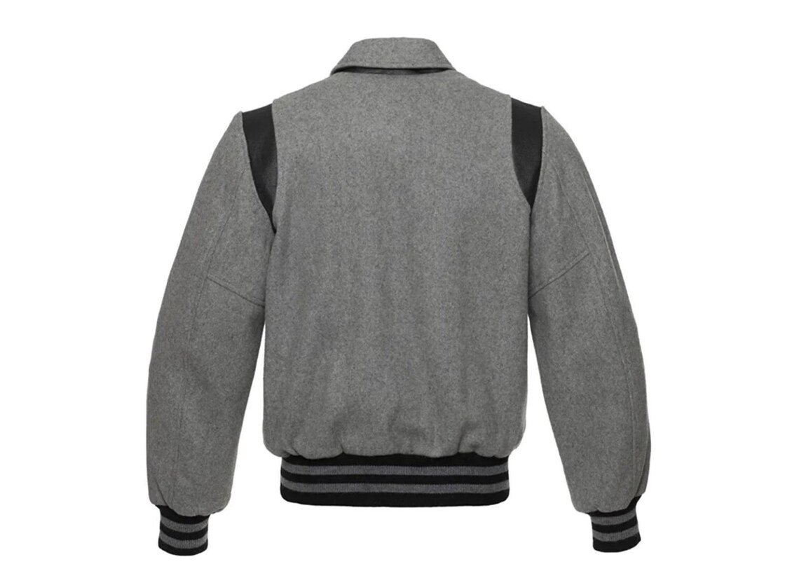 Men Grey And Black Varsity Leather