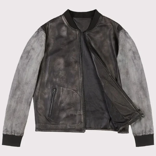 Men Distressed Varsity Style Leather Baseball Jacket