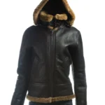 Women B3 Bomber Shearling Detachable Hood Jacket