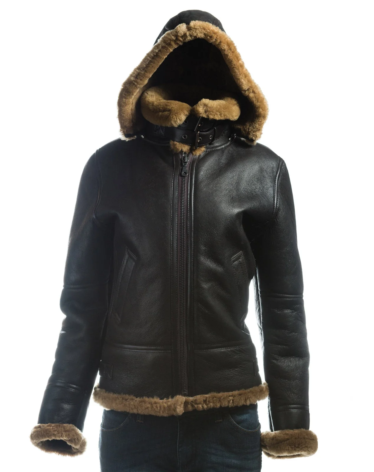 Women B3 Bomber Shearling Detachable Hood Jacket