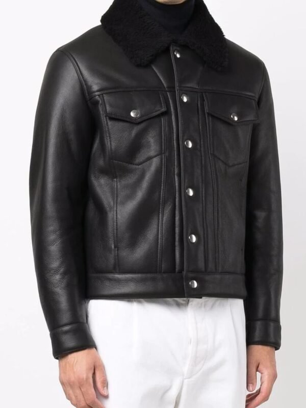 Men Black Leather Trucker Jacket