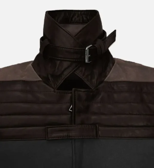 Men Black And Brown Leather Trench Coat