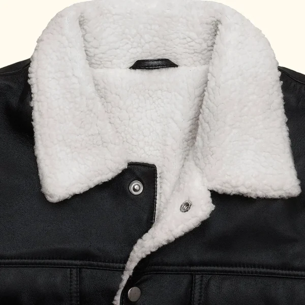 Men Black And White shearling leather trucker jacket