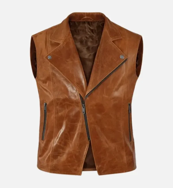 Men Riders Edge Brown Leather Vest