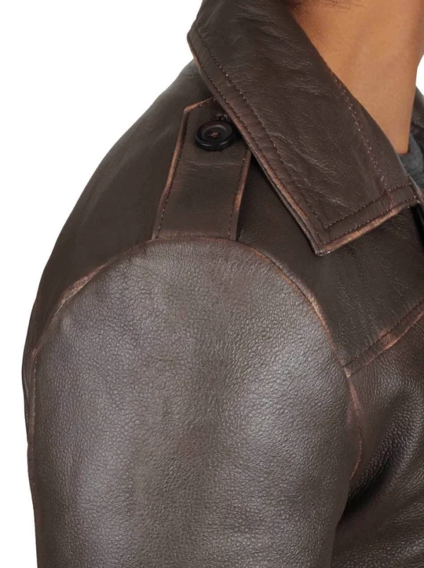 Men Distressed Brown Long Leather Trench Coat