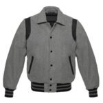 Men Grey And Black Varsity Leather