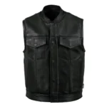 Men Classic Anarchy Black Leather Biker Vest