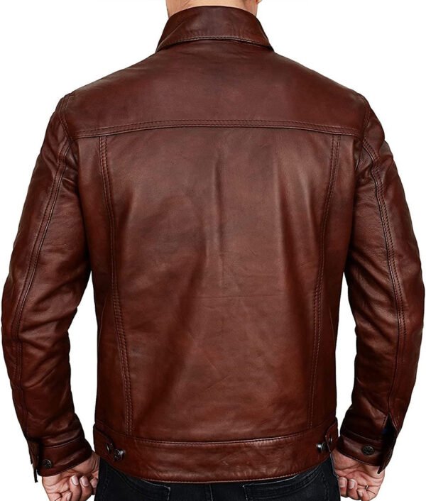 Men Brown Vintage Classic Leather Trucker Jacket