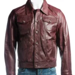 Mens Burgundy Leather Trucker Jacket