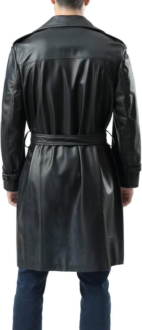Men Classic Black Genuine Leather Trench Coat