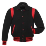Men Black Wool And Red Varsity Jacket