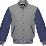 Men Baseball Grey And Royal Blue Varsity Jacket